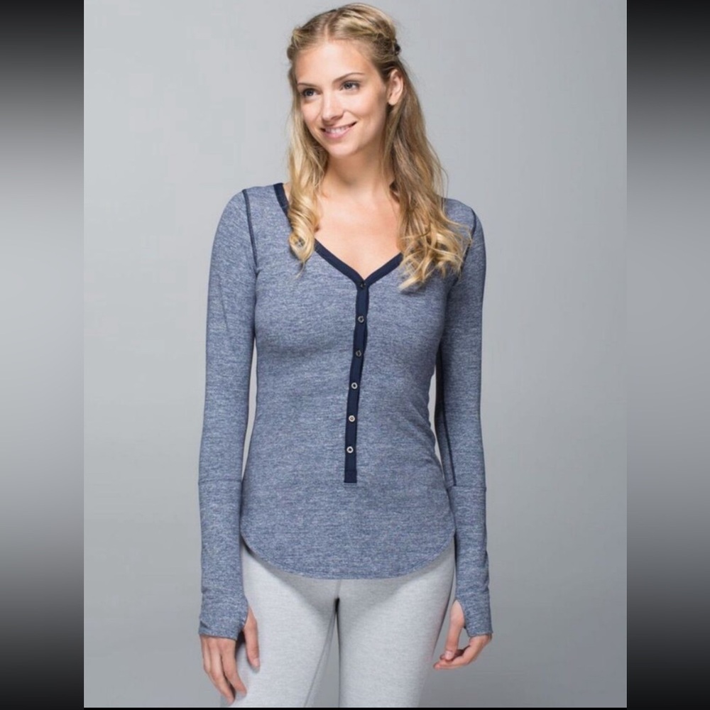 EUC Lululemon Navy Blue Heathered Inkwell Awesoma Henley- Size 8